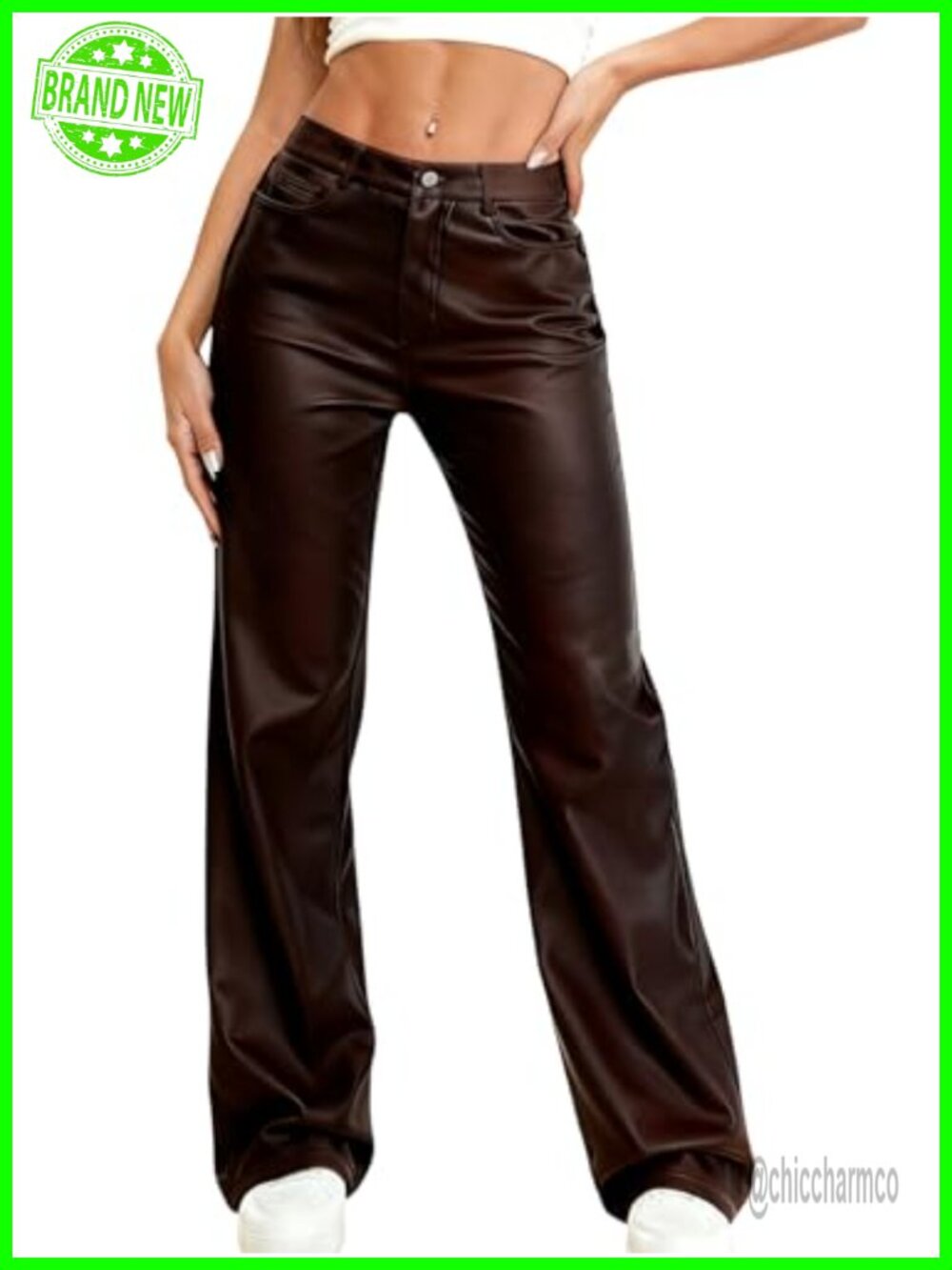OYOANGLE Women's PU Leather Wide Leg High Waist Palazzo Pants Y2K Night Out